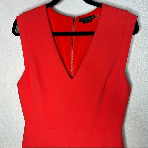 Alice + Olivia Classics Palmira Sleeveless Ruffle Short V-Neck Red Dress Sz 12 - Picture 4 of 12